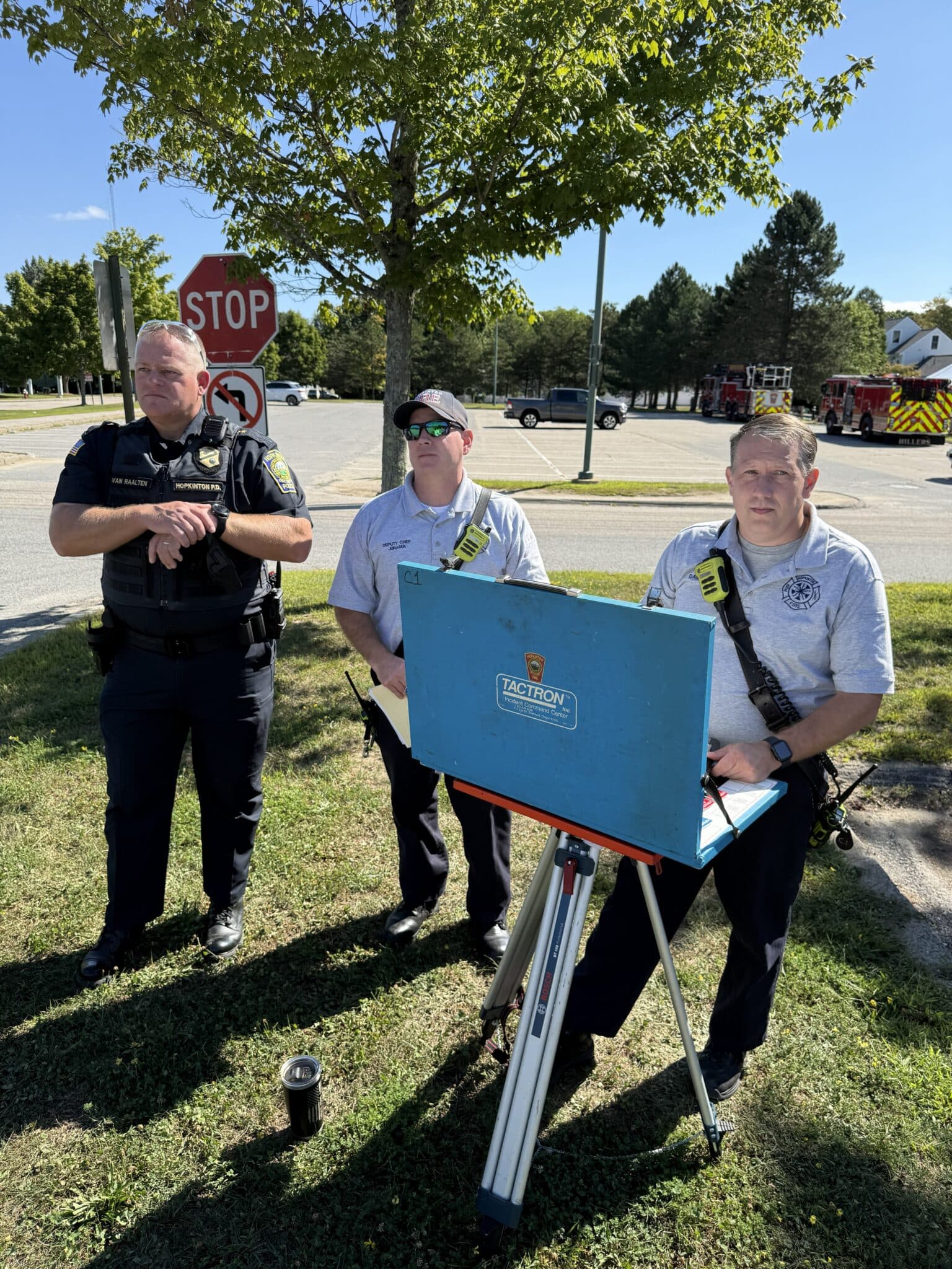 Police and fire personnel worked through a simulated emergency scenario during Saturday's exercise.