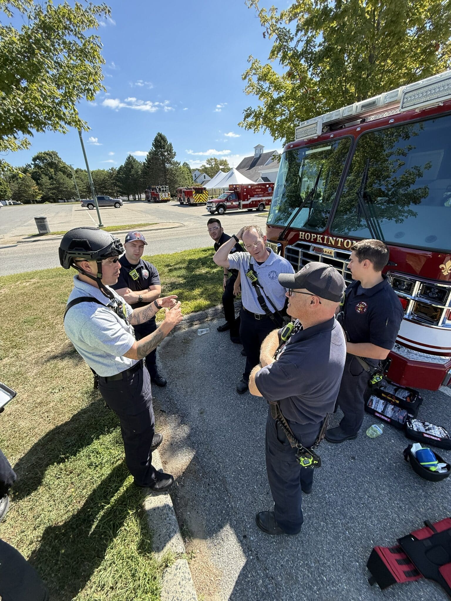 Firefighters reviewed their response during Saturday's training.